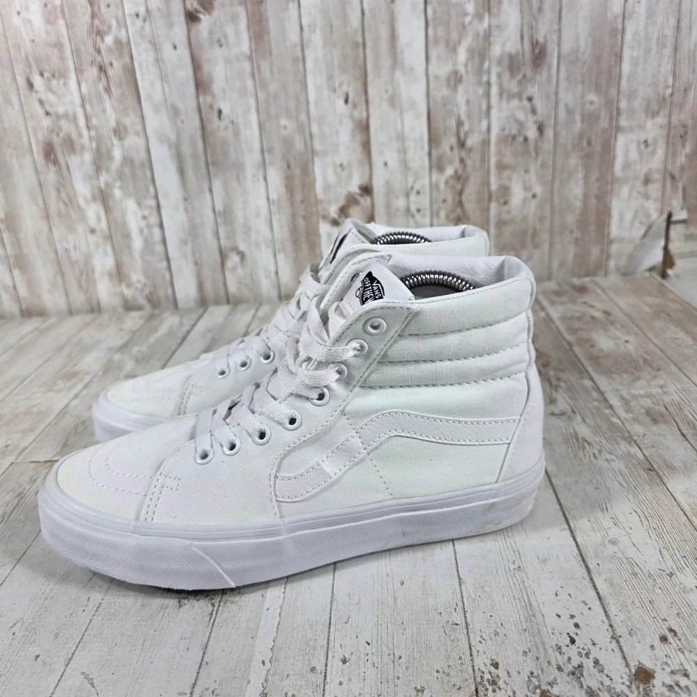 Vans Sk8-Hi White High Top Sneakers Womens 9 Mens 7.5 Canvas Leather Skate Shoes